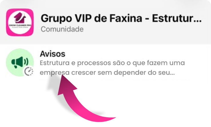 Clique em Avisos na Comunidade do Grupo VIP